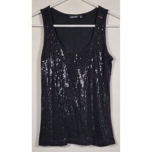 Apt 9 Shirt Women Petite Medium Black Tank Flashy Sequin Scoop Neck